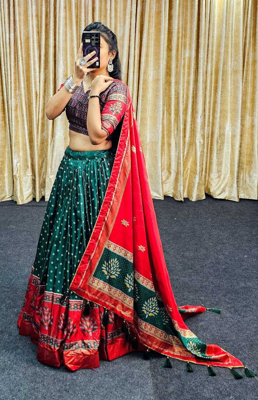 Tussar Silk Kesh187 Tree Bandhni Lehengas  Silk Printed Lehengas