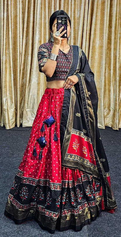 Tussar Silk Kesh187 Tree Bandhni Lehengas  Silk Printed Lehengas