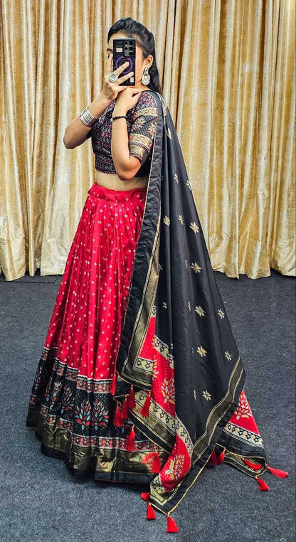 Tussar Silk Kesh187 Tree Bandhni Lehengas  Silk Printed Lehengas