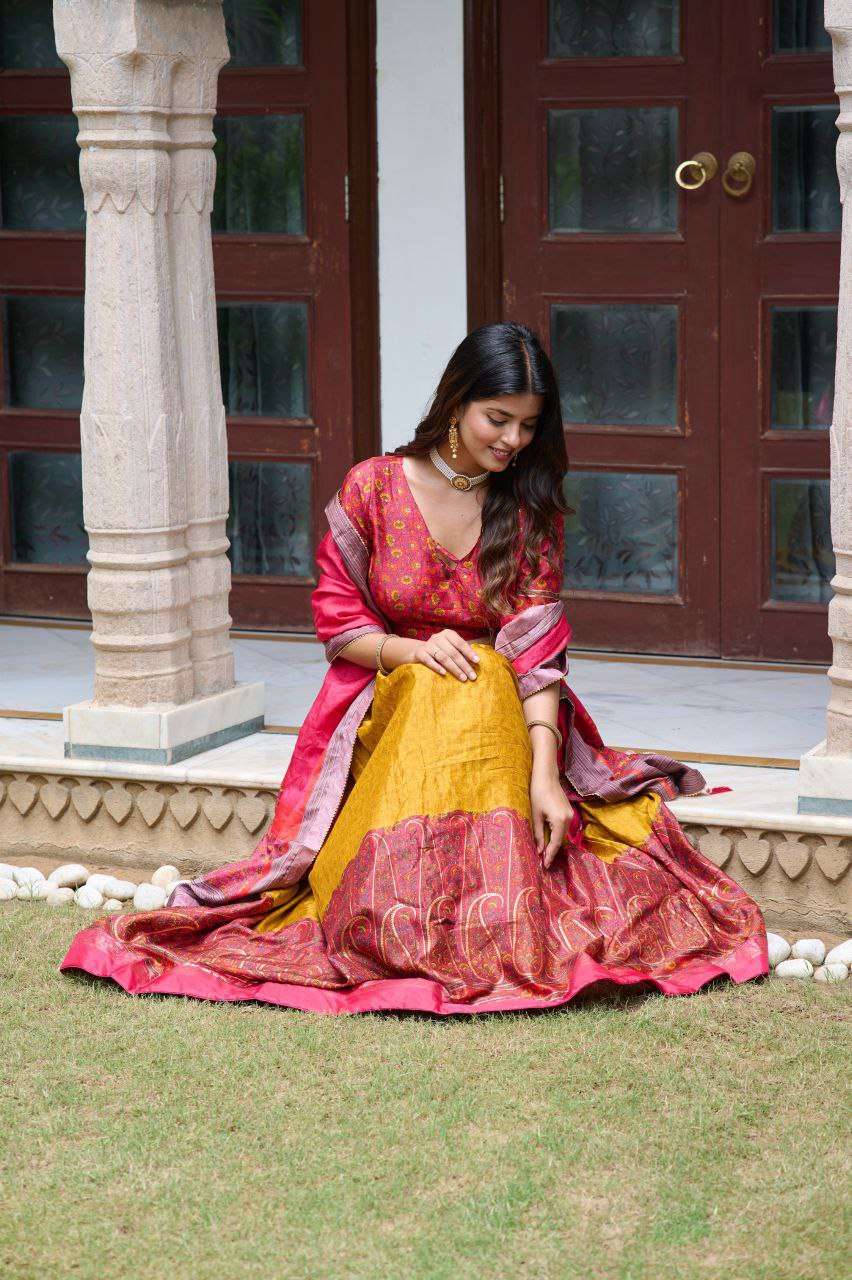 Tussar Silk Ksb Mengo Lehengas  Traditional Printed Lehengas