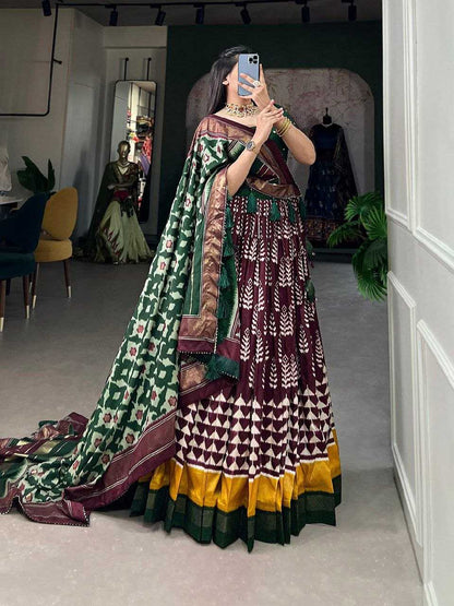 Tussar Silk Rin145 1200 Lehnegas  Fancy Traditional Printed Lehenga