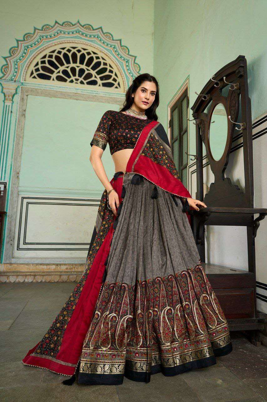 Tussar Silk Rin145 1207 Lehengas  Traditional Navratri Chaniya Choli Printed Lehengas E