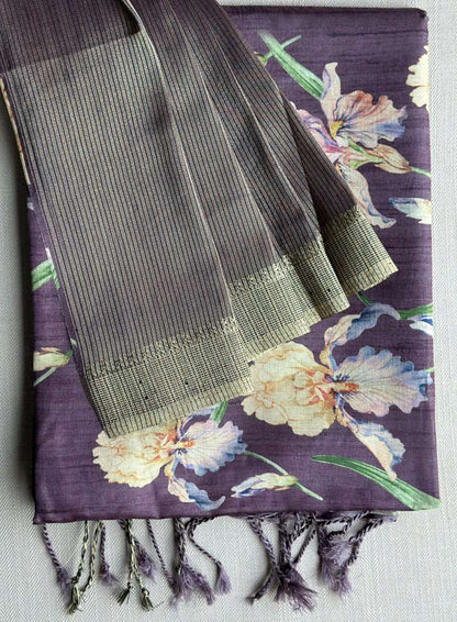 Tussar Silk Rin163 Rae19 Silk Sarees  Tussar Silk Handloom Printed Silk Sarees