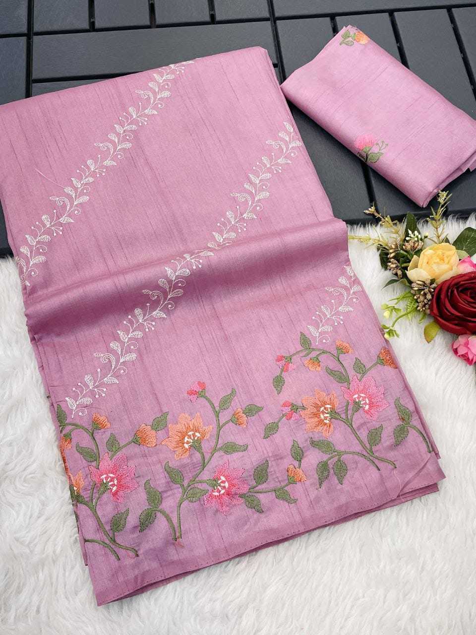 Tussar Silk Rin163 Rae42 Sarees  Tussar Silk Tussar Silk Embroidered Silk Sarees