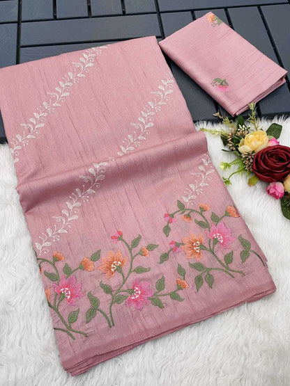 Tussar Silk Rin163 Rae42 Sarees  Tussar Silk Tussar Silk Embroidered Silk Sarees