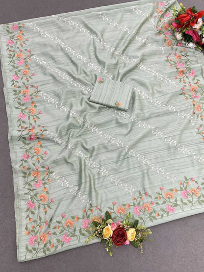 Tussar Silk Rin163 Rae42 Sarees  Tussar Silk Tussar Silk Embroidered Silk Sarees