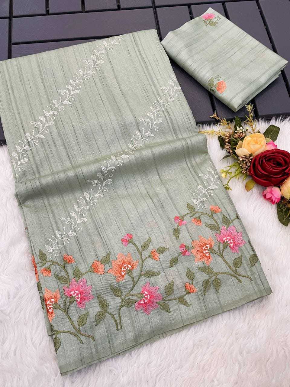 Tussar Silk Rin163 Rae42 Sarees  Tussar Silk Tussar Silk Embroidered Silk Sarees