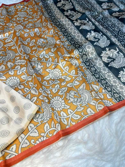 Tussar Silk Rin182 Run107 Silk Sarees  Soft Silk Tussar Silk Printed Silk Sarees