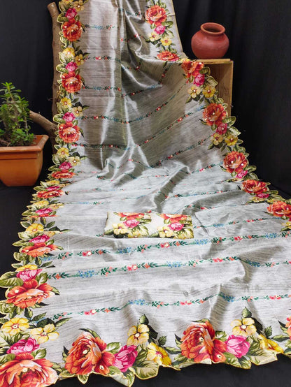 Tussar Silk Rin182 Run89 Silk Sarees  Soft Silk Tussar Silk Traditional Silk Fancy Silk Sarees