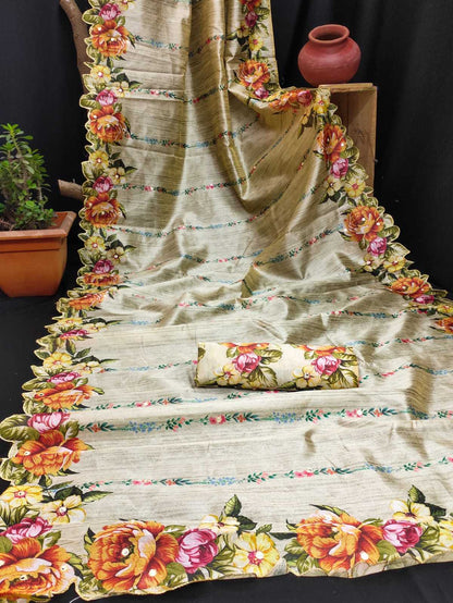 Tussar Silk Rin182 Run89 Silk Sarees  Soft Silk Tussar Silk Traditional Silk Fancy Silk Sarees