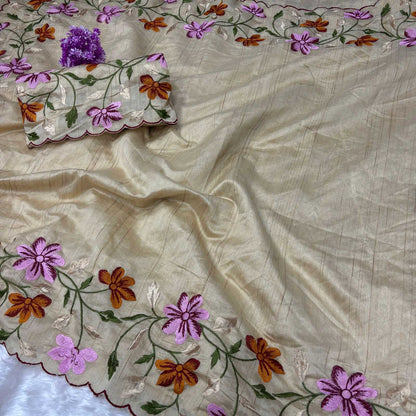 Tussar Silk Rin199 Smh16 Silk Sarees  Soft Silk Tussar Silk Fancy Silk Embroidered Silk Sarees