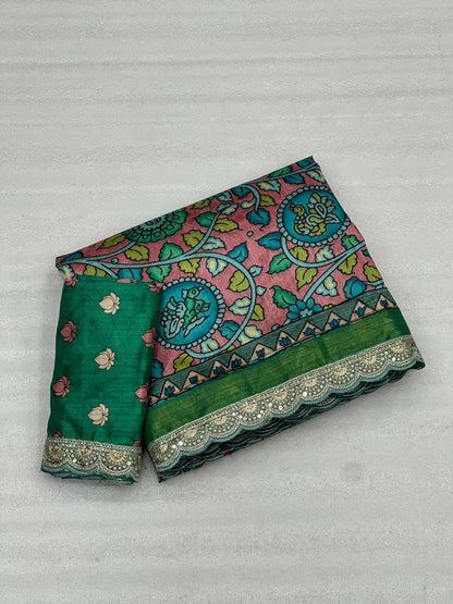 Tussar Silk Rnnc 14 Sarees  Printed Ladies  Kalamkari Sarees E