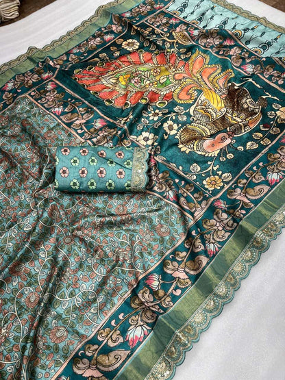 Tussar Silk Rnnc 14 Sarees  Printed Ladies  Kalamkari Sarees E