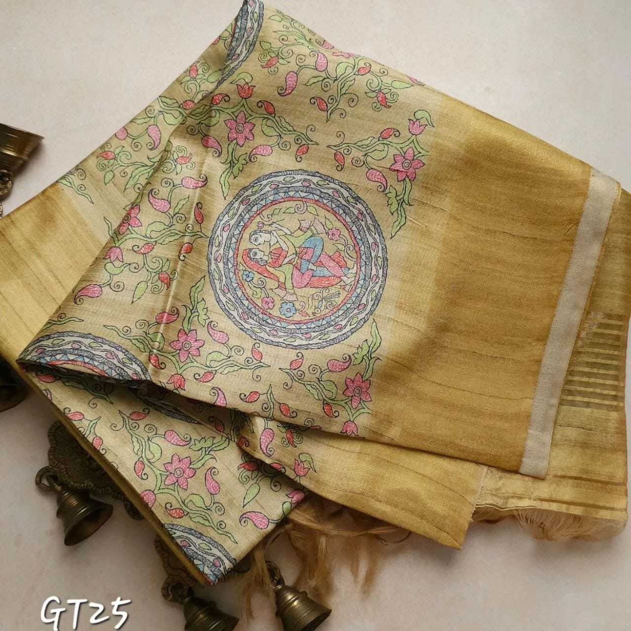 Tussar Silk Rrw 15 Sarees  Printed Kalamkari Zari Border Sarees