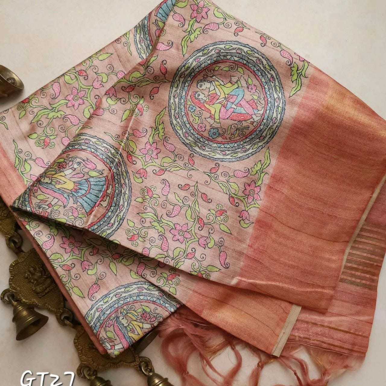 Tussar Silk Rrw 15 Sarees  Printed Kalamkari Zari Border Sarees