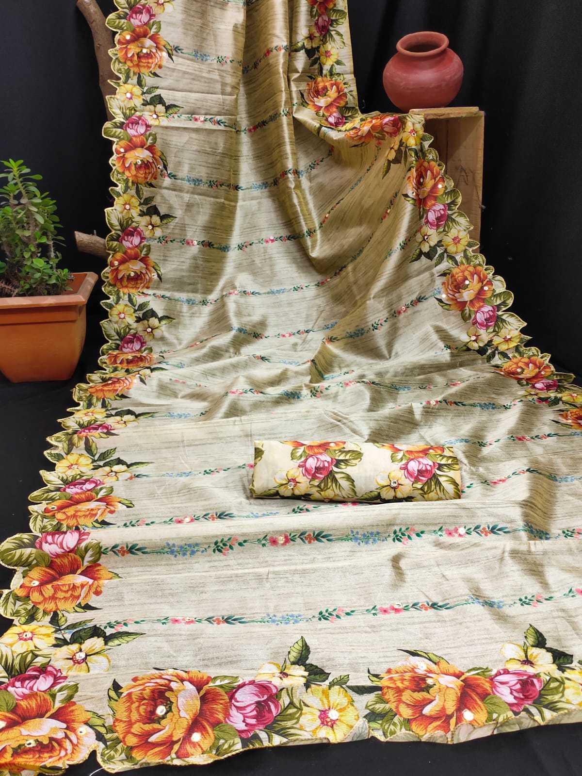 Tussar Silk Run Cutwork Silk Sarees  Soft Silk Tussar Silk Traditional Sarees