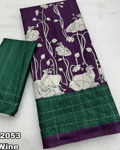 Tussar Silk Run Pallu Silk Sarees   Soft Silk Tussar Silk Traditional Sarees