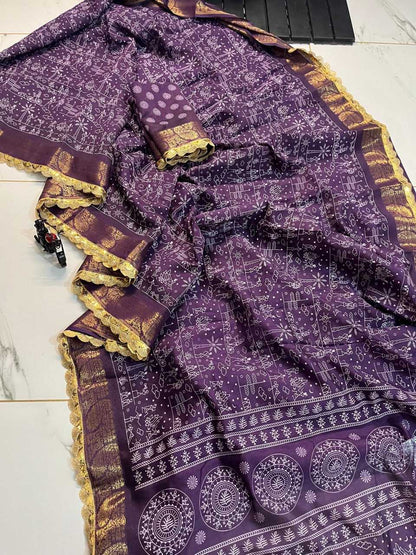 Tussar Silk Rwc Super Sarees  Printed Ladies Leheriya Sareees