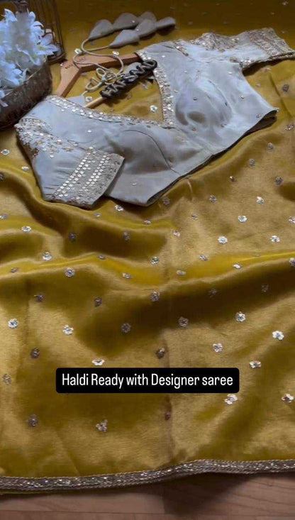 Twill Net Rin133 528 Sarees  Designer Sequence Net Yellow Sarees