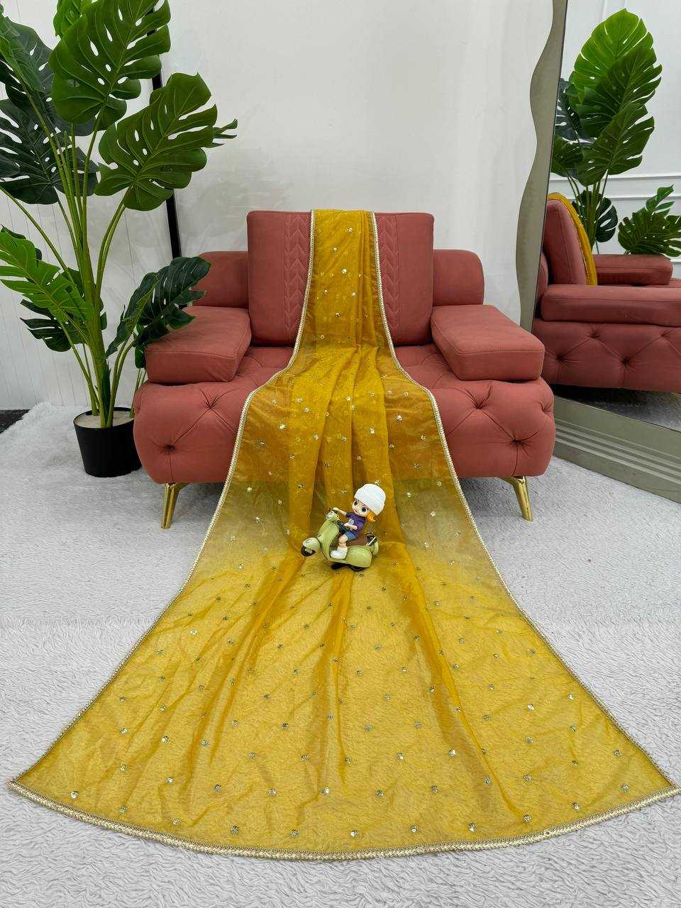 Twill Net Rin133 528 Sarees  Designer Sequence Net Yellow Sarees