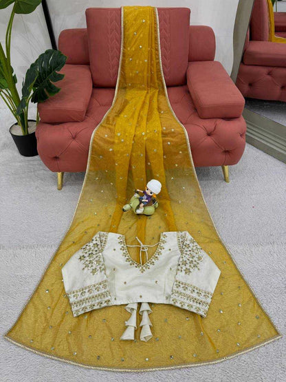 Twill Net Rin133 528 Sarees  Designer Sequence Net Yellow Sarees