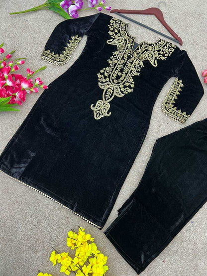 Velvet Kesh123 5104 Suits & Dresses  Festive Fancy Embroidered Silk Full Sleeve Suits