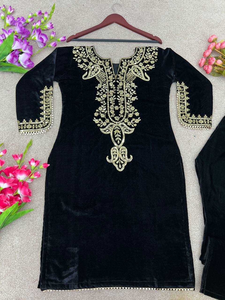 Velvet Kesh123 5104 Suits & Dresses  Festive Fancy Embroidered Silk Full Sleeve Suits