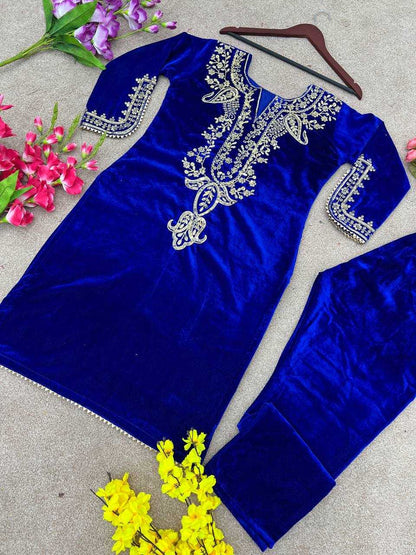 Velvet Kesh123 5104 Suits & Dresses  Festive Fancy Embroidered Silk Full Sleeve Suits