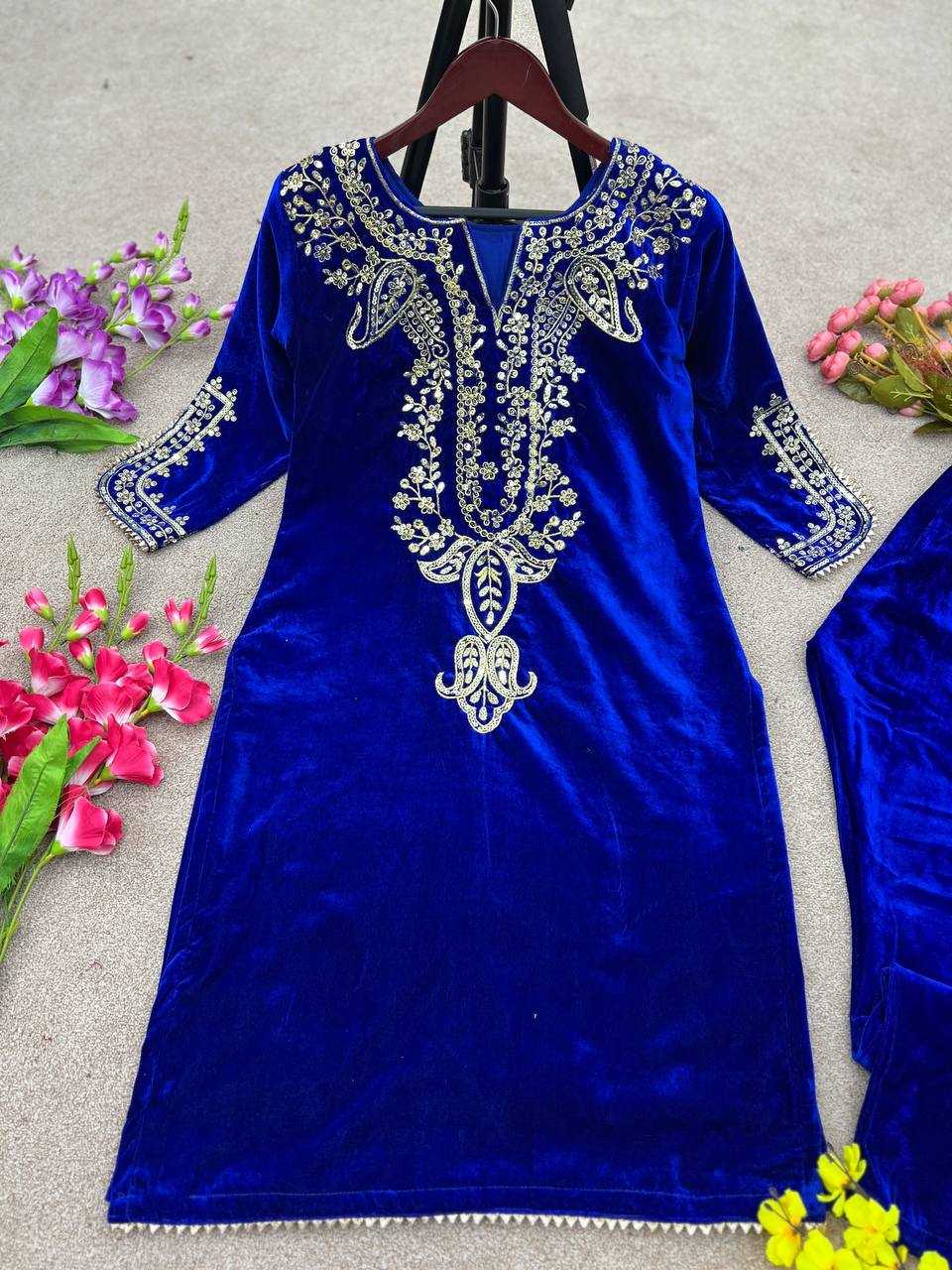 Velvet Kesh123 5104 Suits & Dresses  Festive Fancy Embroidered Silk Full Sleeve Suits