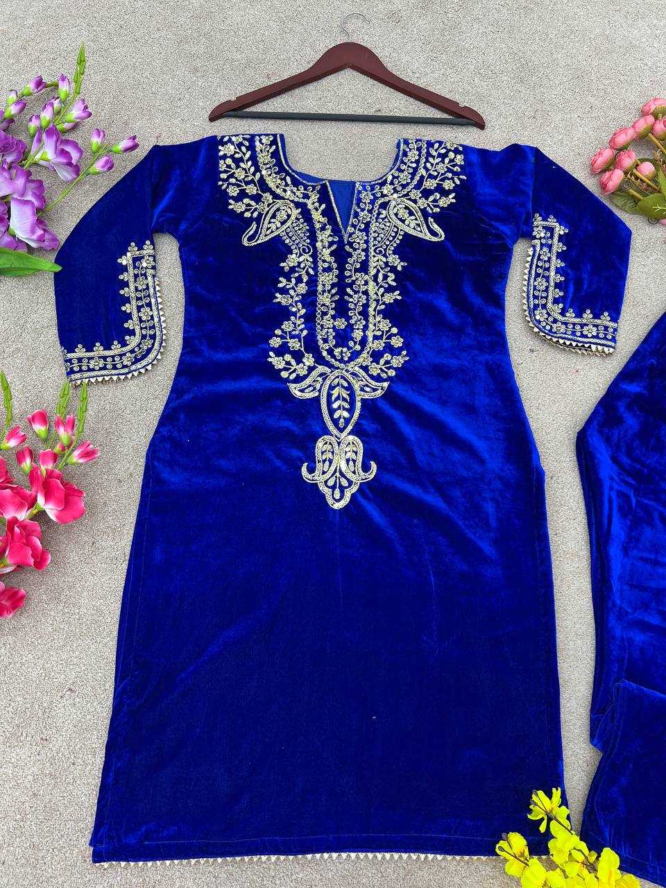 Velvet Kesh123 5104 Suits & Dresses  Festive Fancy Embroidered Silk Full Sleeve Suits