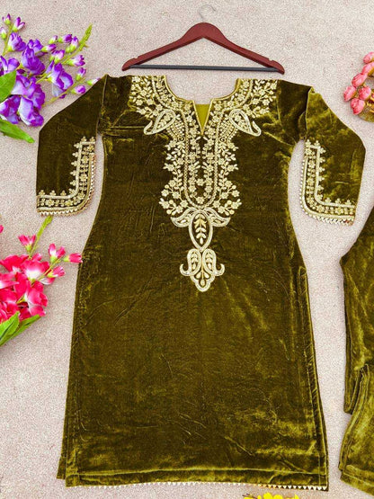 Velvet Kesh123 5104 Suits & Dresses  Festive Fancy Embroidered Silk Full Sleeve Suits