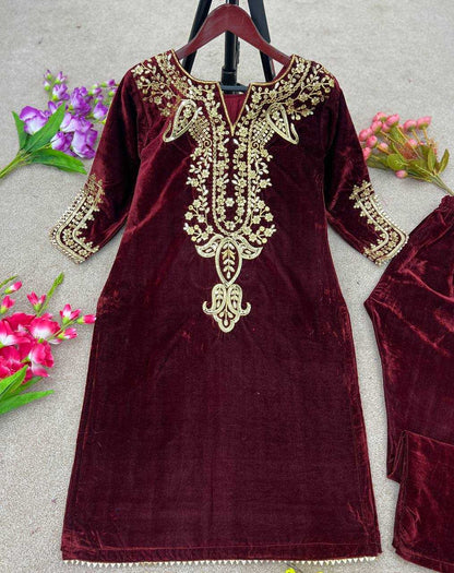 Velvet Kesh123 5104 Suits & Dresses  Festive Fancy Embroidered Silk Full Sleeve Suits