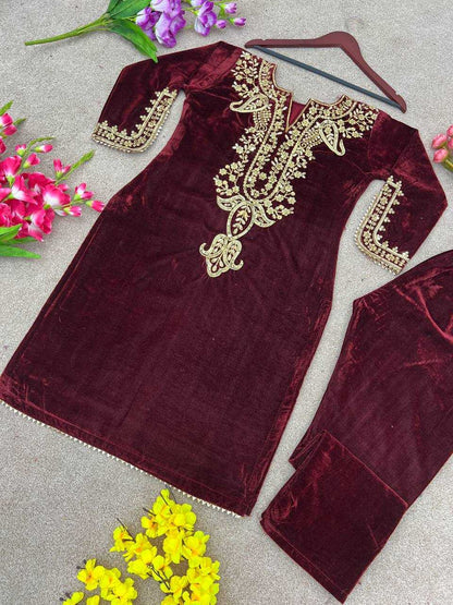 Velvet Kesh123 5104 Suits & Dresses  Festive Fancy Embroidered Silk Full Sleeve Suits