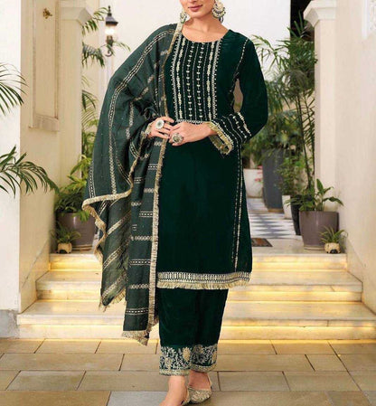 Velvet Kesh141 1035 Suits & Dresses  Ladies Kashmiri Velvet Embroidery Ladies Silk Suits