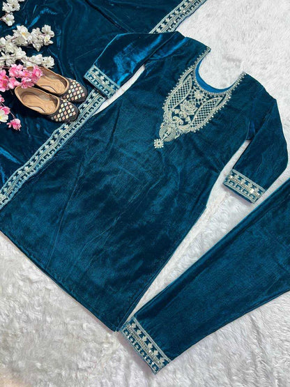 Velvet Kesh144 5024 Suits & Dresses  Velvet Embroidered Long Kurti Party Wear Suits