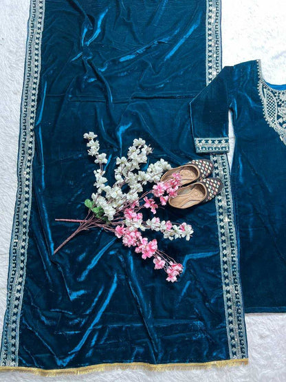 Velvet Kesh144 5024 Suits & Dresses  Velvet Embroidered Long Kurti Party Wear Suits