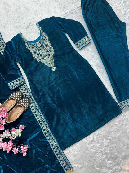 Velvet Kesh144 5024 Suits & Dresses  Velvet Embroidered Long Kurti Party Wear Suits