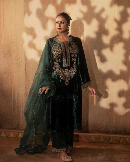 Velvet Kesh145 3024 Suits & Dresses  Velvet Embroidered Long Kurti Suits