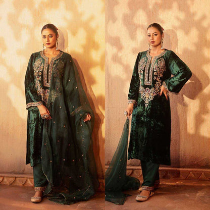 Velvet Kesh145 3024 Suits & Dresses  Velvet Embroidered Long Kurti Suits