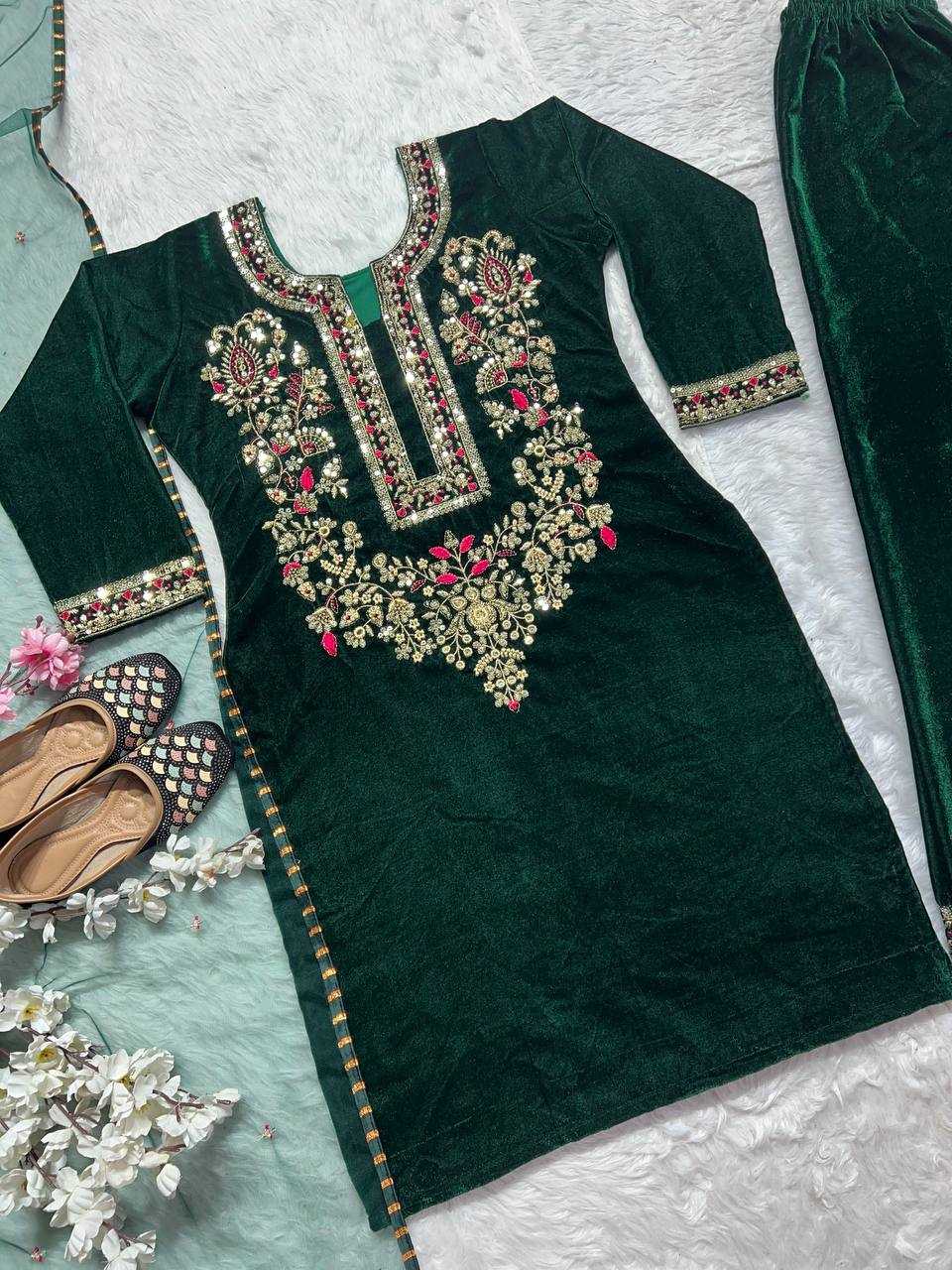 Velvet Kesh145 3024 Suits & Dresses  Velvet Embroidered Long Kurti Suits