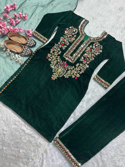 Velvet Kesh145 3024 Suits & Dresses  Velvet Embroidered Long Kurti Suits