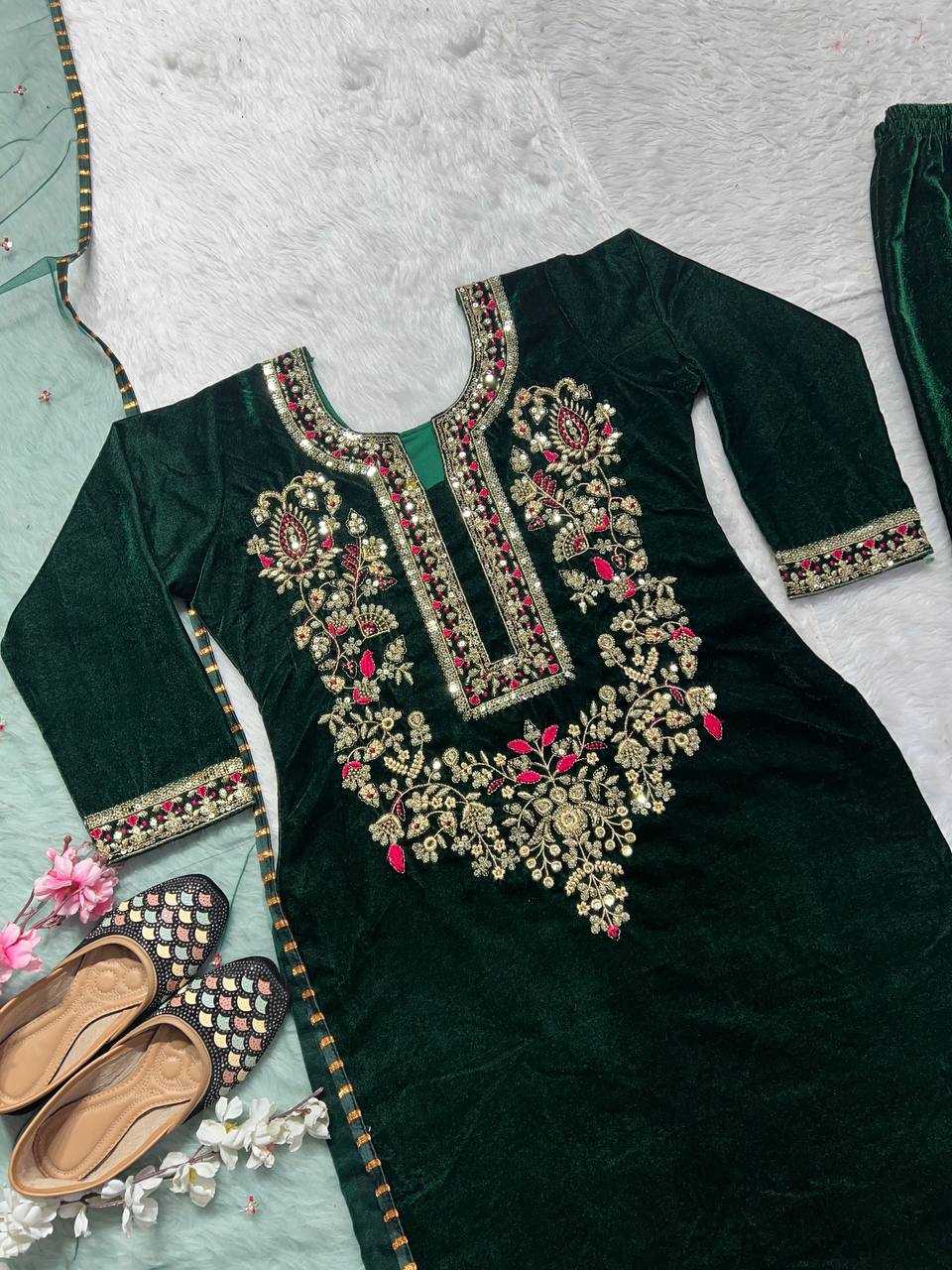 Velvet Kesh145 3024 Suits & Dresses  Velvet Embroidered Long Kurti Suits