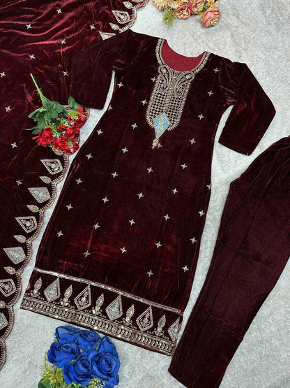 Velvet Kesh147 229 Suits & Dresses  Velvet Embroidered Party Wear Suits