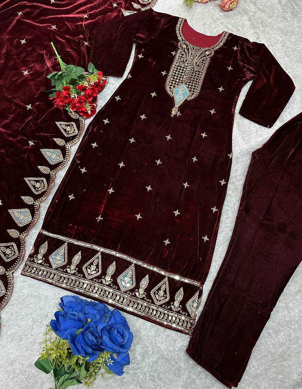 Velvet Kesh147 229 Suits & Dresses  Velvet Embroidered Party Wear Suits