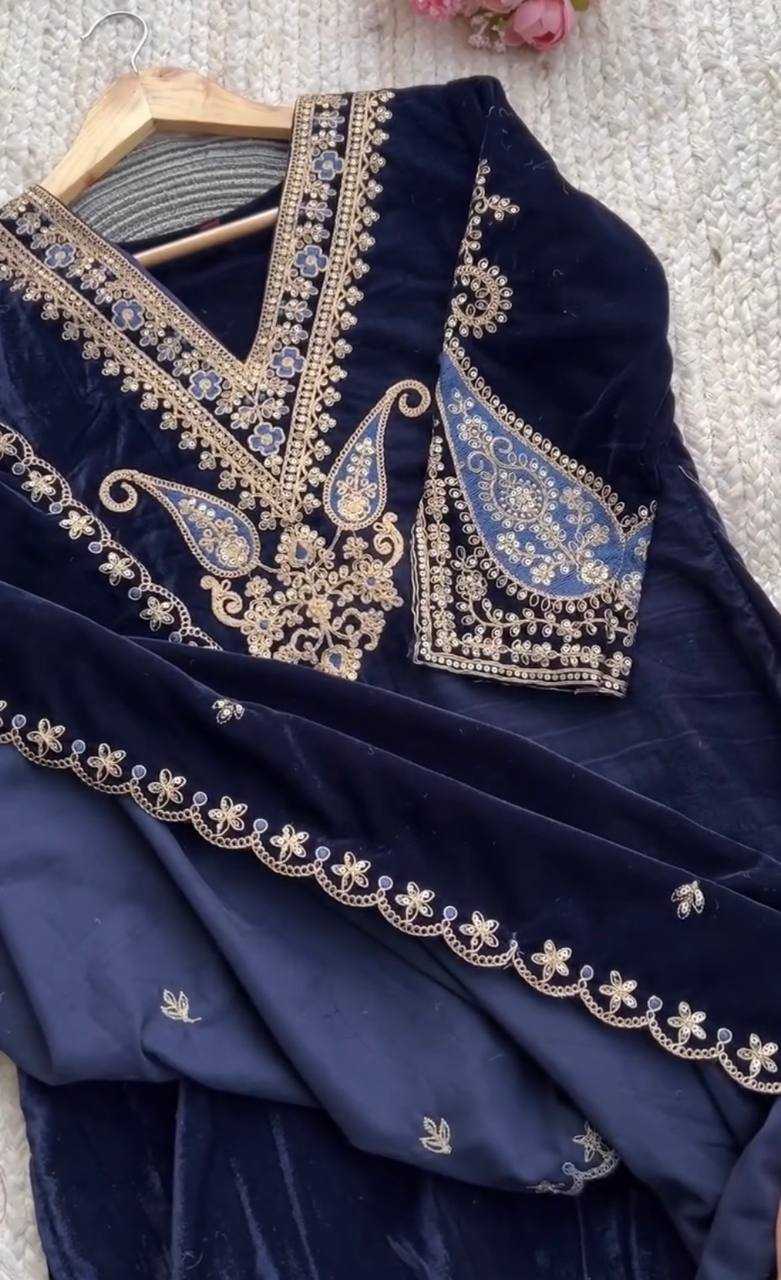 Velvet Kesh147 230 Suits & Dresses  Embroidery Velvet Blue Salwar Long Kurti Suits Manufacture