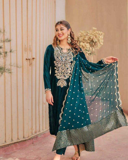 Velvet Kesh149 1295 Suits & Dresses  Kashmiri Velvet Embroidery Ladies Silk Zari Work  Suits