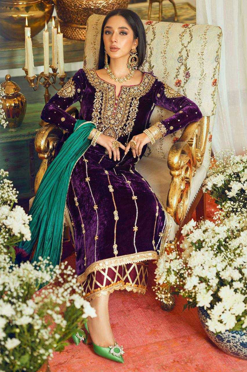 Velvet Kesh149 1314 Suits & Dresses Islamic Clothing  Pakistani Embroidered Velvet Ladies Silk Palazzo Suits