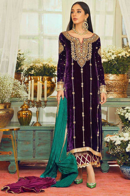 Velvet Kesh149 1314 Suits & Dresses Islamic Clothing  Pakistani Embroidered Velvet Ladies Silk Palazzo Suits