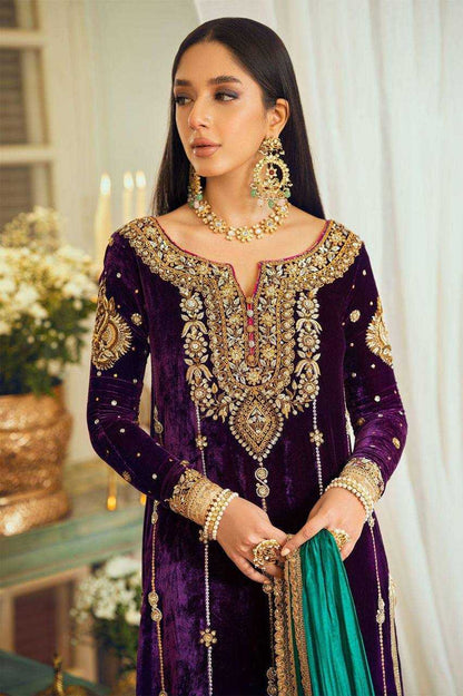 Velvet Kesh149 1314 Suits & Dresses Islamic Clothing  Pakistani Embroidered Velvet Ladies Silk Palazzo Suits