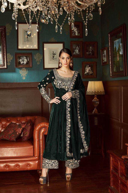 Velvet Kesh149 1315 Suits & Dresses  Velvet Embroidery Palazzo Ladies Silk Anarkali Wedding Suits